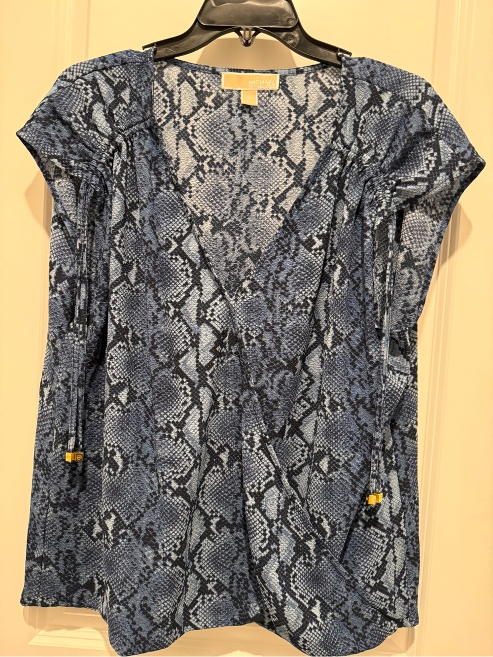 Michael Kors Blue Snake-Print Wrap-Style Women's Top